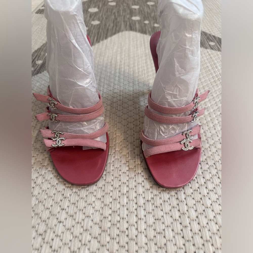 Chanel Rhinestone Logo Sandals - Picture 2 of 15